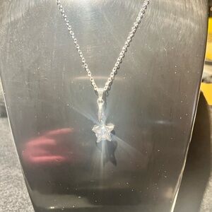 Silver Star Pendant with large rhinestone with 925 sterling silver chain
